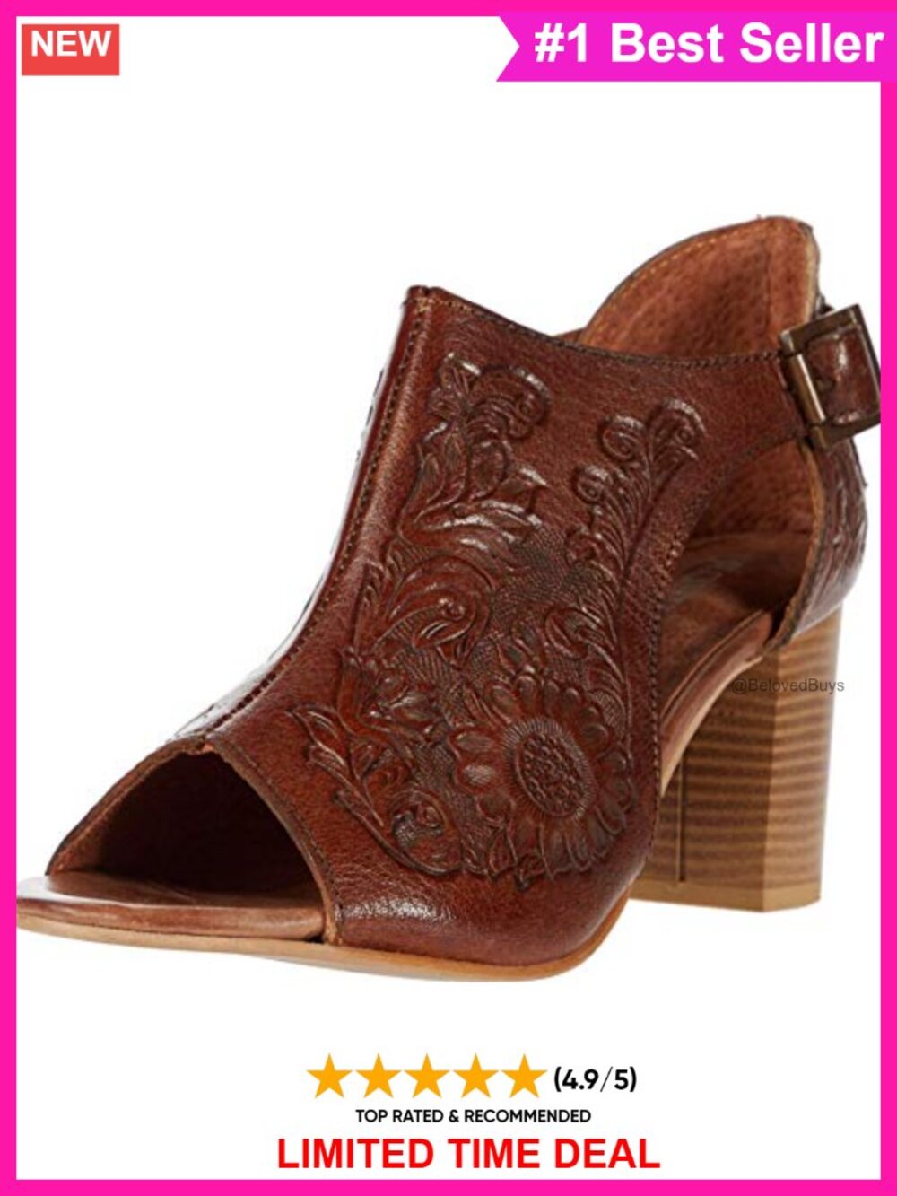 Genuine Leather Slip-On Shooties Peep Toe Block Heel - Picture 1 of 1